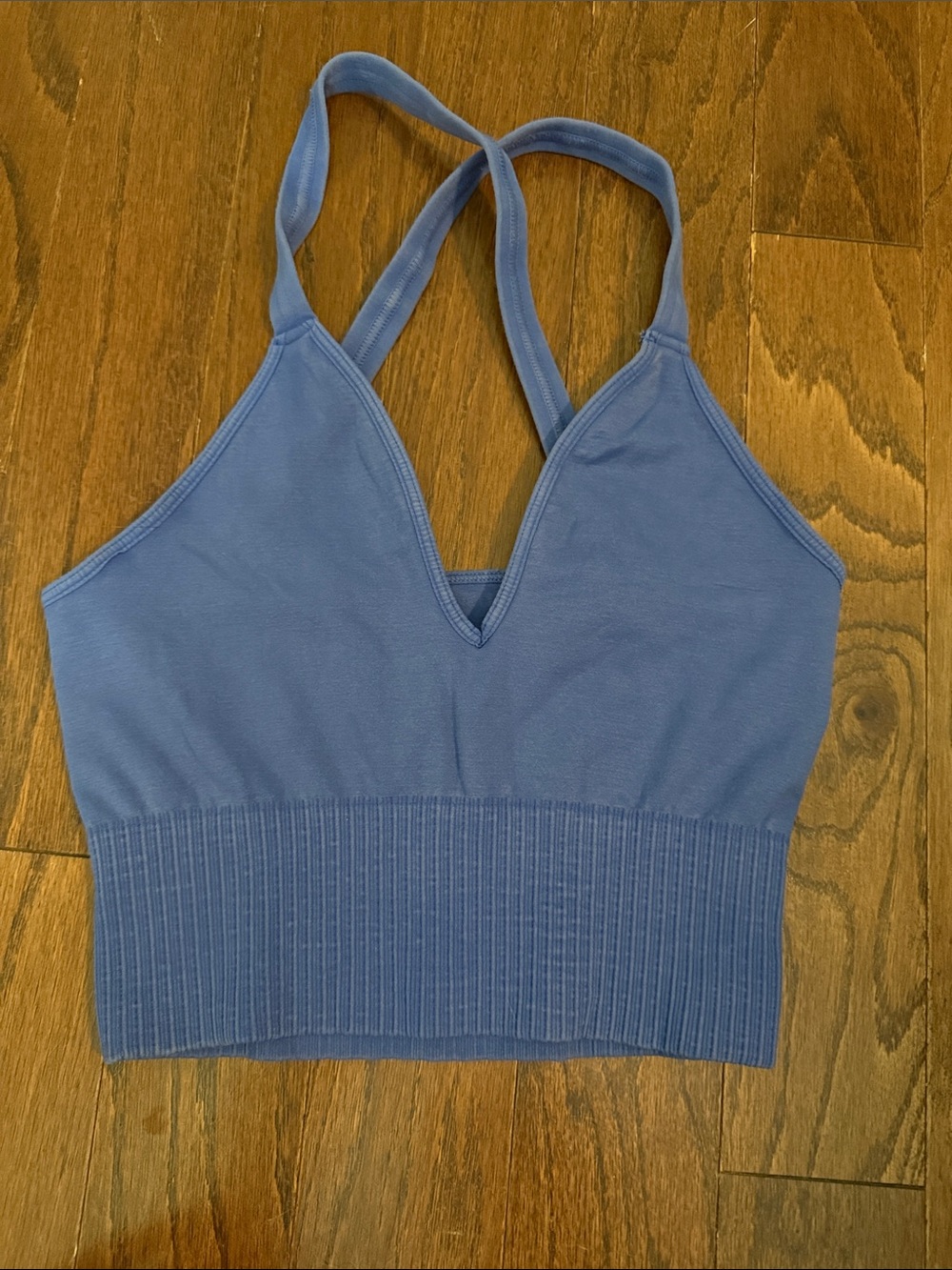 FP Movement by Free People Periwinkle Blue Ribbed V-Neck Sports Bra